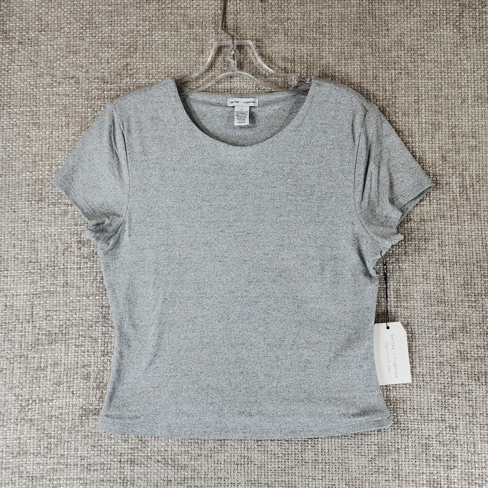 Better / Together Short Sleeve Cropped Top Womens L Gray Soft Stretch Tee NWT